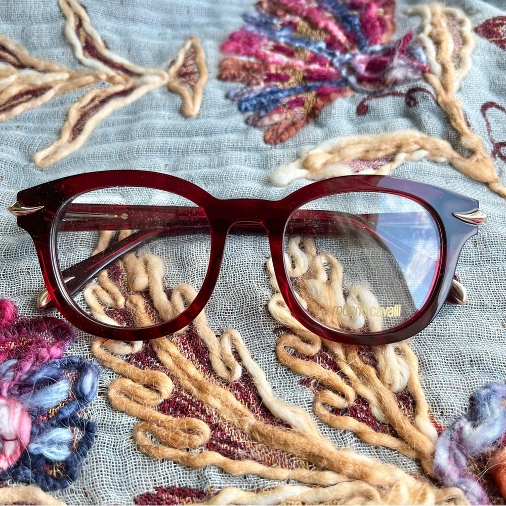 NWT Roberto Cavalli Glasses Eyeglass Frames Red Translucent Gold Colorful